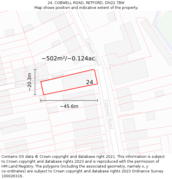 24, COBWELL ROAD, RETFORD, DN22 7BW: Plot and title map