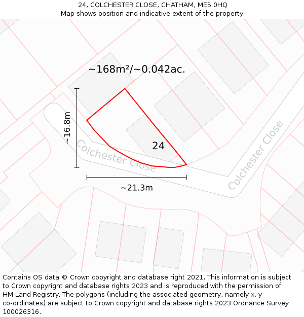 24, COLCHESTER CLOSE, CHATHAM, ME5 0HQ: Plot and title map