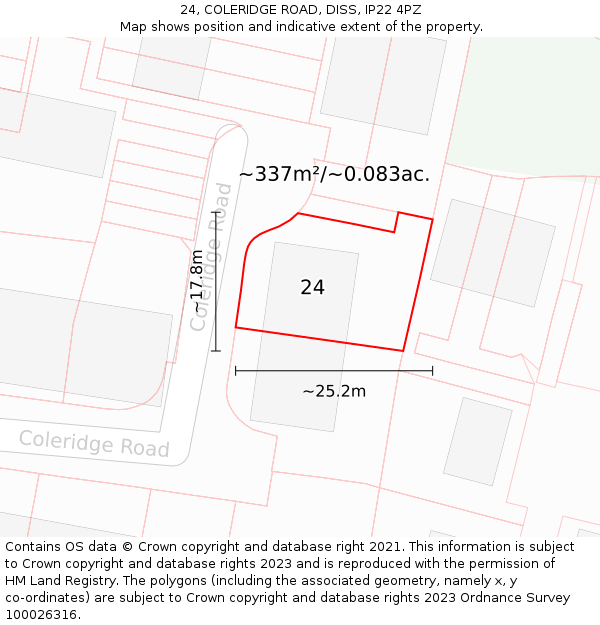 24, COLERIDGE ROAD, DISS, IP22 4PZ: Plot and title map