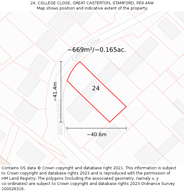 24, COLLEGE CLOSE, GREAT CASTERTON, STAMFORD, PE9 4AW: Plot and title map