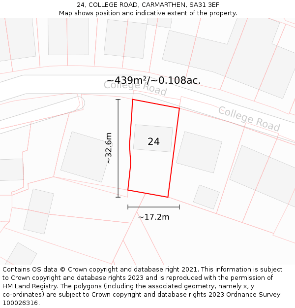 24, COLLEGE ROAD, CARMARTHEN, SA31 3EF: Plot and title map