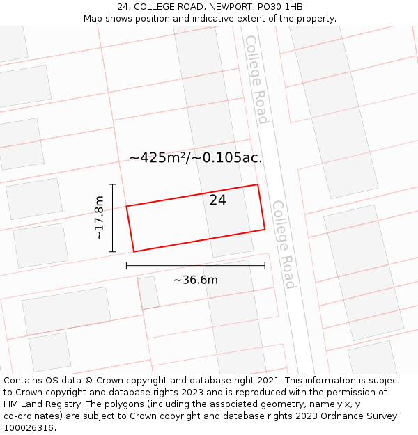 24, COLLEGE ROAD, NEWPORT, PO30 1HB: Plot and title map