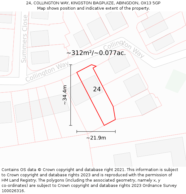 24, COLLINGTON WAY, KINGSTON BAGPUIZE, ABINGDON, OX13 5GP: Plot and title map