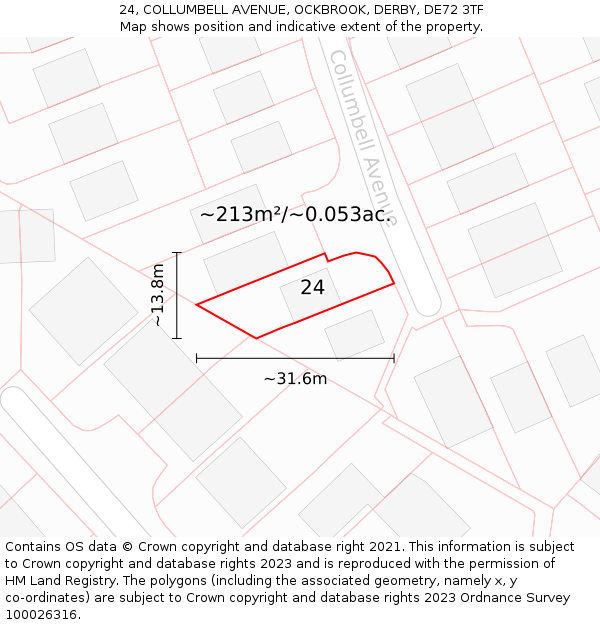 24, COLLUMBELL AVENUE, OCKBROOK, DERBY, DE72 3TF: Plot and title map