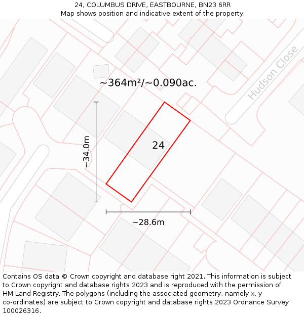 24, COLUMBUS DRIVE, EASTBOURNE, BN23 6RR: Plot and title map