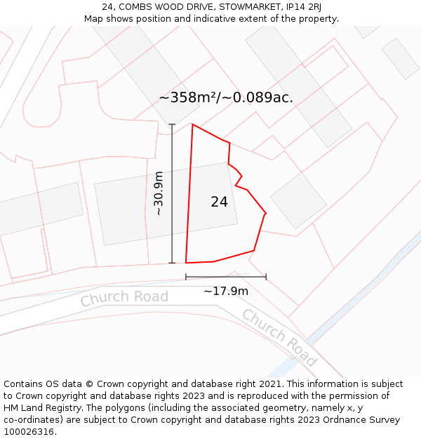 24, COMBS WOOD DRIVE, STOWMARKET, IP14 2RJ: Plot and title map