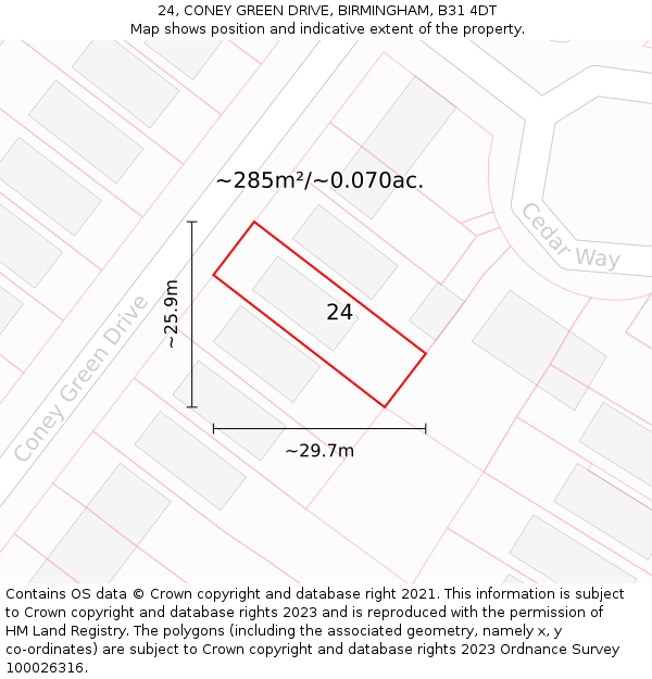 24, CONEY GREEN DRIVE, BIRMINGHAM, B31 4DT: Plot and title map