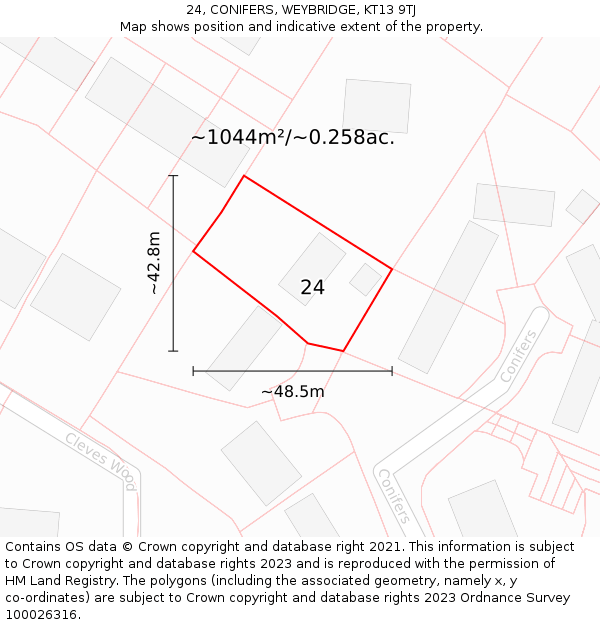 24, CONIFERS, WEYBRIDGE, KT13 9TJ: Plot and title map