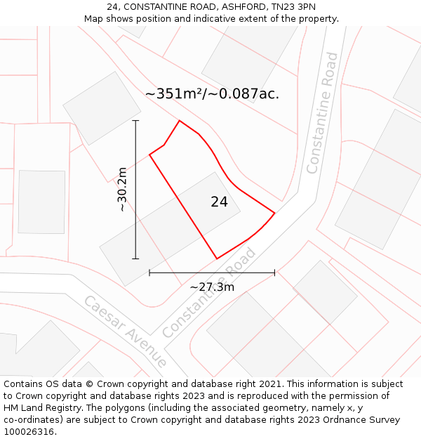 24, CONSTANTINE ROAD, ASHFORD, TN23 3PN: Plot and title map