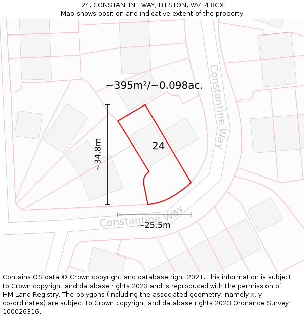 24, CONSTANTINE WAY, BILSTON, WV14 8GX: Plot and title map