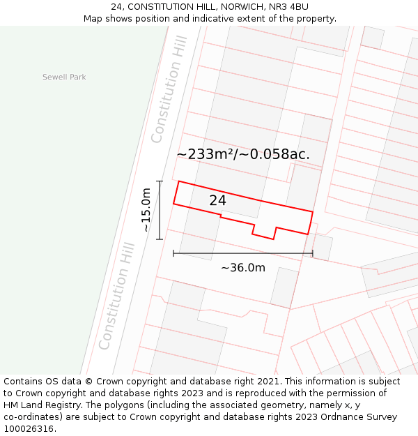 24, CONSTITUTION HILL, NORWICH, NR3 4BU: Plot and title map