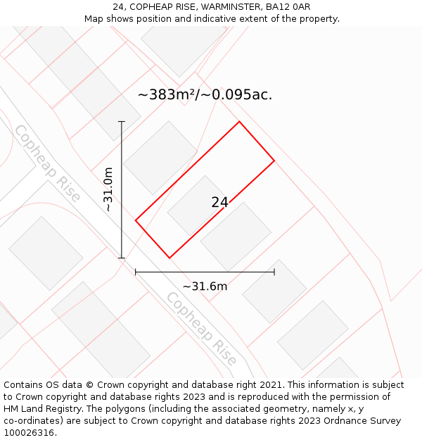 24, COPHEAP RISE, WARMINSTER, BA12 0AR: Plot and title map