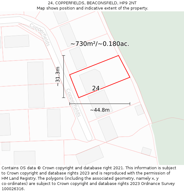 24, COPPERFIELDS, BEACONSFIELD, HP9 2NT: Plot and title map