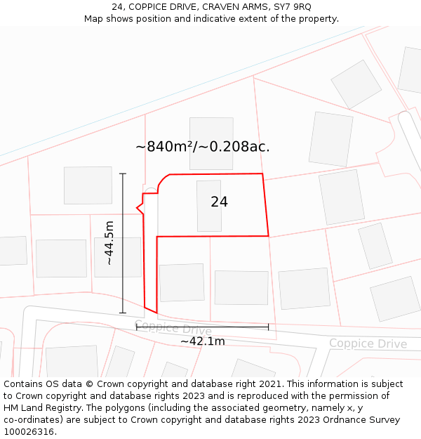 24, COPPICE DRIVE, CRAVEN ARMS, SY7 9RQ: Plot and title map