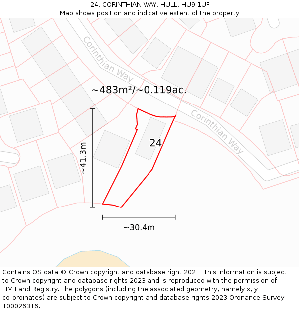 24, CORINTHIAN WAY, HULL, HU9 1UF: Plot and title map