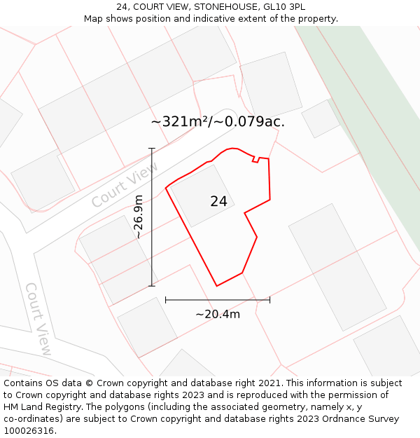 24, COURT VIEW, STONEHOUSE, GL10 3PL: Plot and title map