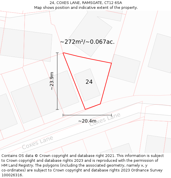 24, COXES LANE, RAMSGATE, CT12 6SA: Plot and title map