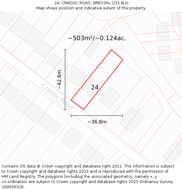 24, CRADOC ROAD, BRECON, LD3 9LH: Plot and title map