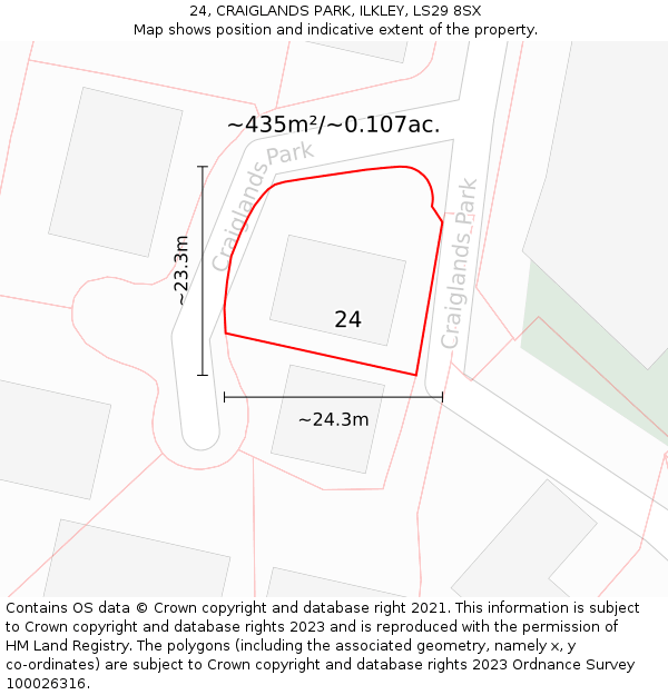 24, CRAIGLANDS PARK, ILKLEY, LS29 8SX: Plot and title map