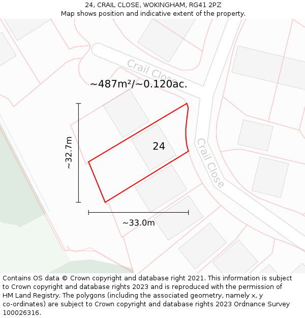 24, CRAIL CLOSE, WOKINGHAM, RG41 2PZ: Plot and title map