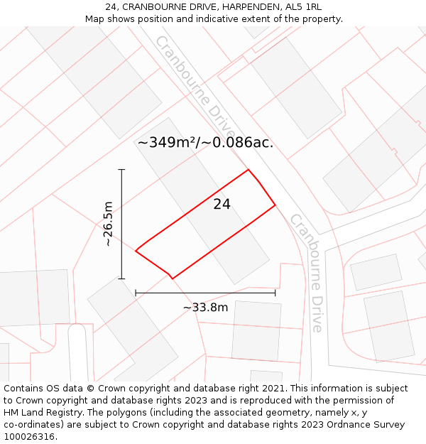 24, CRANBOURNE DRIVE, HARPENDEN, AL5 1RL: Plot and title map