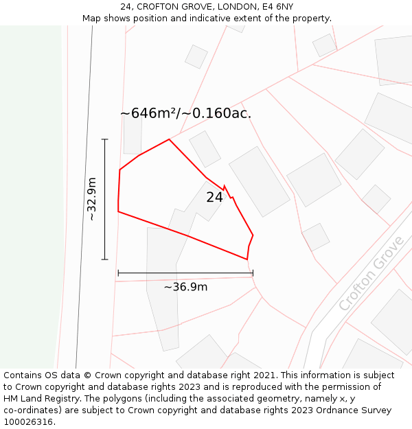 24, CROFTON GROVE, LONDON, E4 6NY: Plot and title map