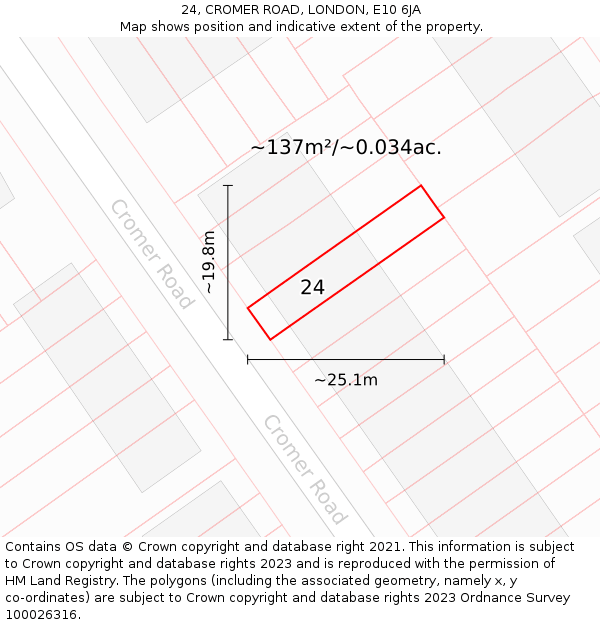 24, CROMER ROAD, LONDON, E10 6JA: Plot and title map