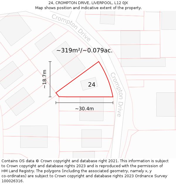 24, CROMPTON DRIVE, LIVERPOOL, L12 0JX: Plot and title map