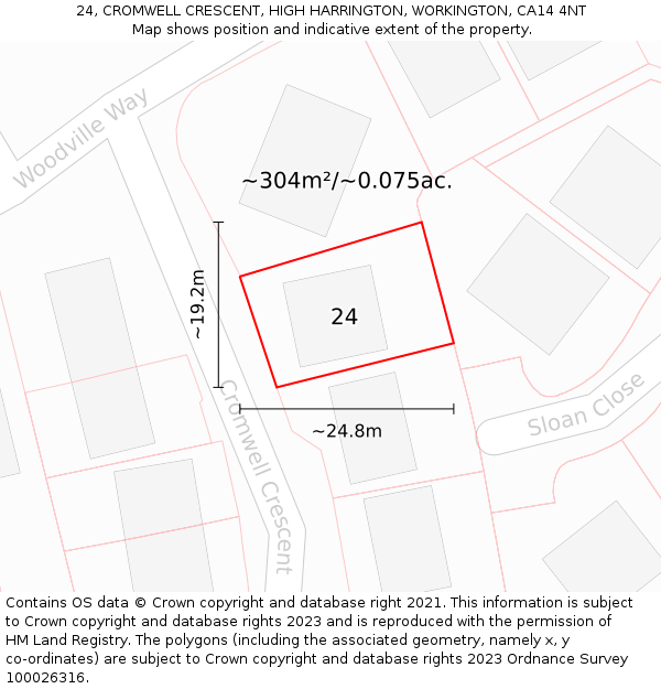 24, CROMWELL CRESCENT, HIGH HARRINGTON, WORKINGTON, CA14 4NT: Plot and title map