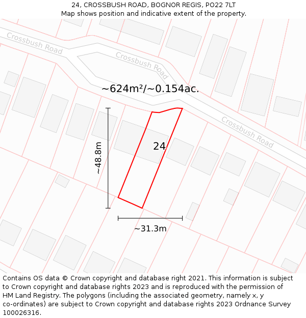 24, CROSSBUSH ROAD, BOGNOR REGIS, PO22 7LT: Plot and title map