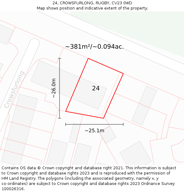 24, CROWSFURLONG, RUGBY, CV23 0WD: Plot and title map