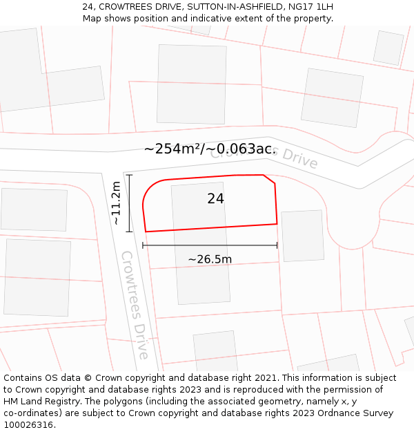 24, CROWTREES DRIVE, SUTTON-IN-ASHFIELD, NG17 1LH: Plot and title map