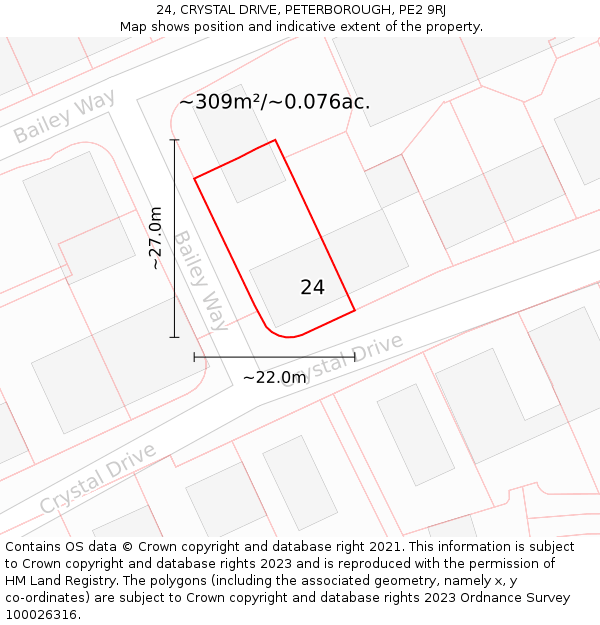 24, CRYSTAL DRIVE, PETERBOROUGH, PE2 9RJ: Plot and title map