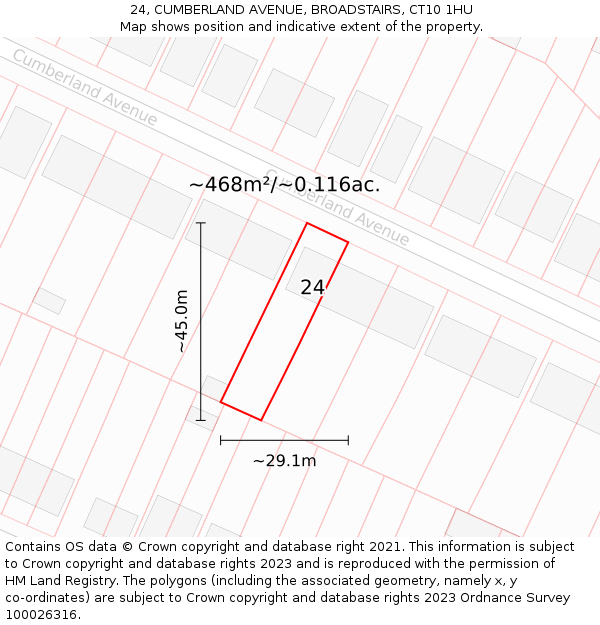 24, CUMBERLAND AVENUE, BROADSTAIRS, CT10 1HU: Plot and title map