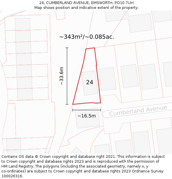 24, CUMBERLAND AVENUE, EMSWORTH, PO10 7UH: Plot and title map