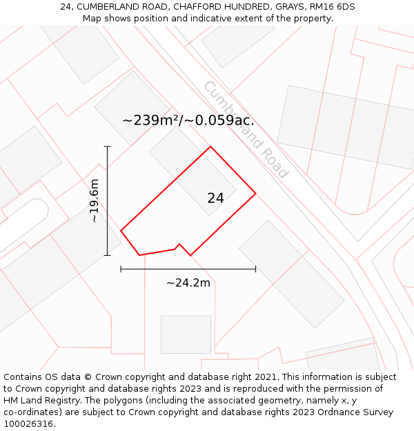 24, CUMBERLAND ROAD, CHAFFORD HUNDRED, GRAYS, RM16 6DS: Plot and title map