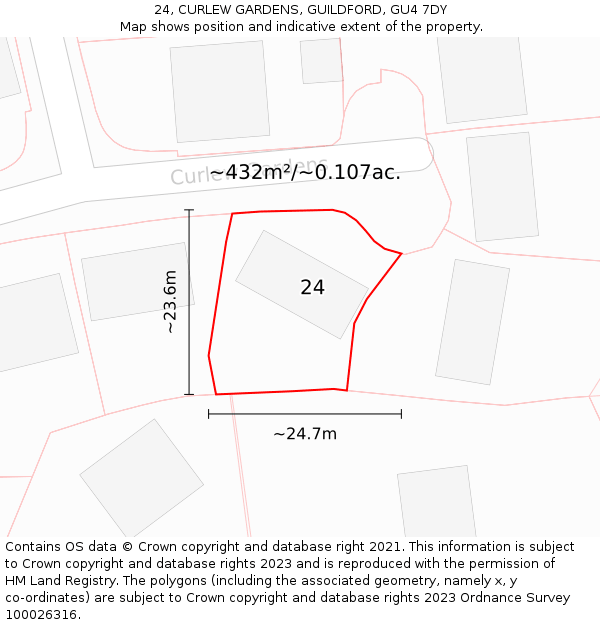 24, CURLEW GARDENS, GUILDFORD, GU4 7DY: Plot and title map