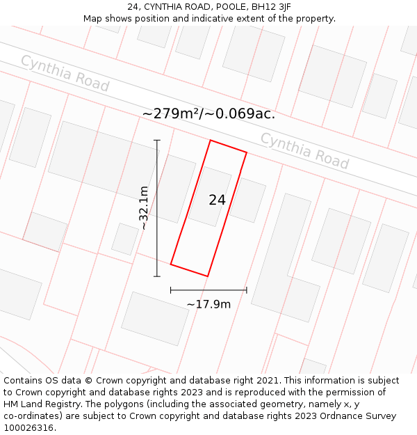 24, CYNTHIA ROAD, POOLE, BH12 3JF: Plot and title map