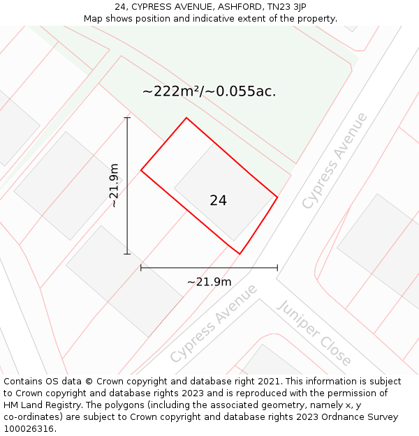 24, CYPRESS AVENUE, ASHFORD, TN23 3JP: Plot and title map