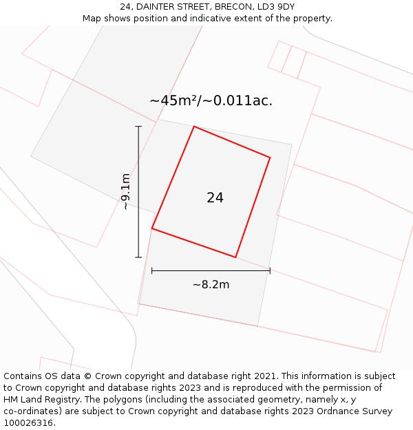 24, DAINTER STREET, BRECON, LD3 9DY: Plot and title map