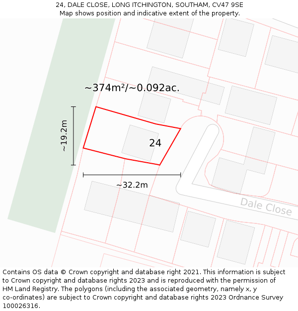 24, DALE CLOSE, LONG ITCHINGTON, SOUTHAM, CV47 9SE: Plot and title map