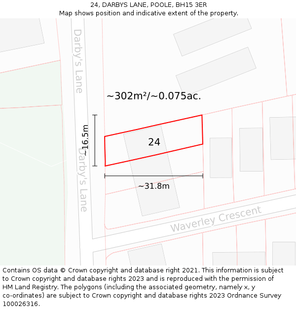 24, DARBYS LANE, POOLE, BH15 3ER: Plot and title map