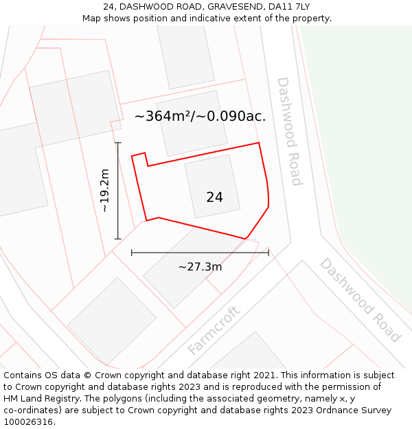 24, DASHWOOD ROAD, GRAVESEND, DA11 7LY: Plot and title map