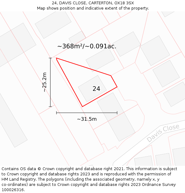 24, DAVIS CLOSE, CARTERTON, OX18 3SX: Plot and title map