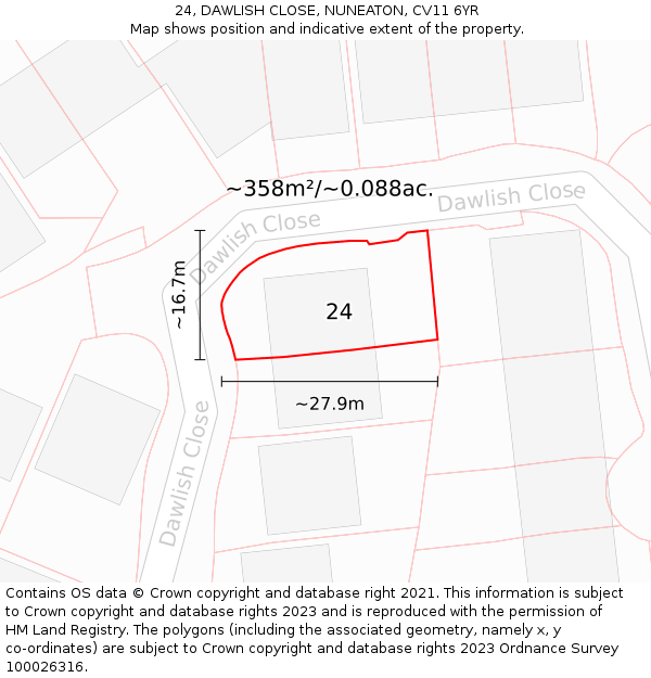 24, DAWLISH CLOSE, NUNEATON, CV11 6YR: Plot and title map