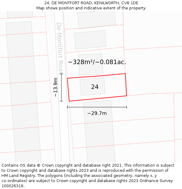 24, DE MONTFORT ROAD, KENILWORTH, CV8 1DE: Plot and title map