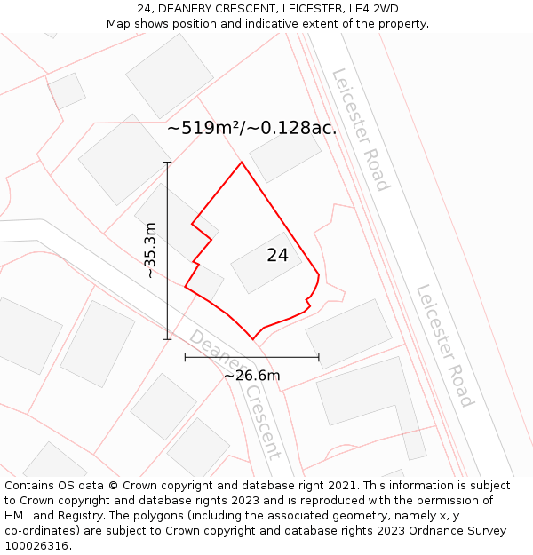 24, DEANERY CRESCENT, LEICESTER, LE4 2WD: Plot and title map