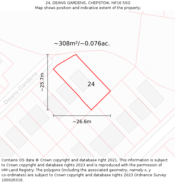 24, DEANS GARDENS, CHEPSTOW, NP16 5SG: Plot and title map