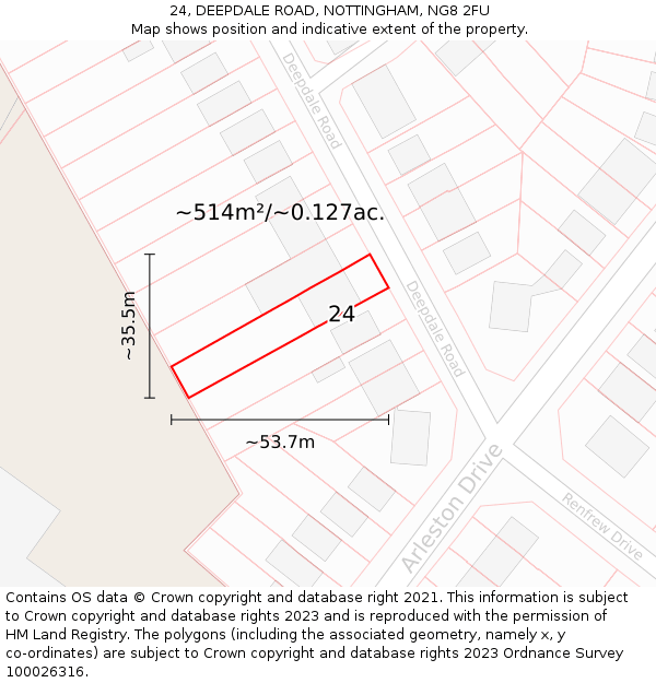 24, DEEPDALE ROAD, NOTTINGHAM, NG8 2FU: Plot and title map