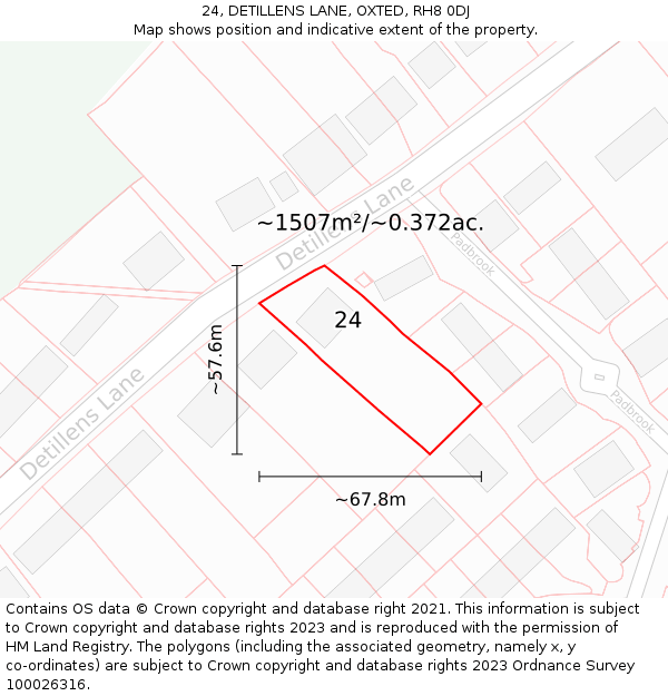24, DETILLENS LANE, OXTED, RH8 0DJ: Plot and title map